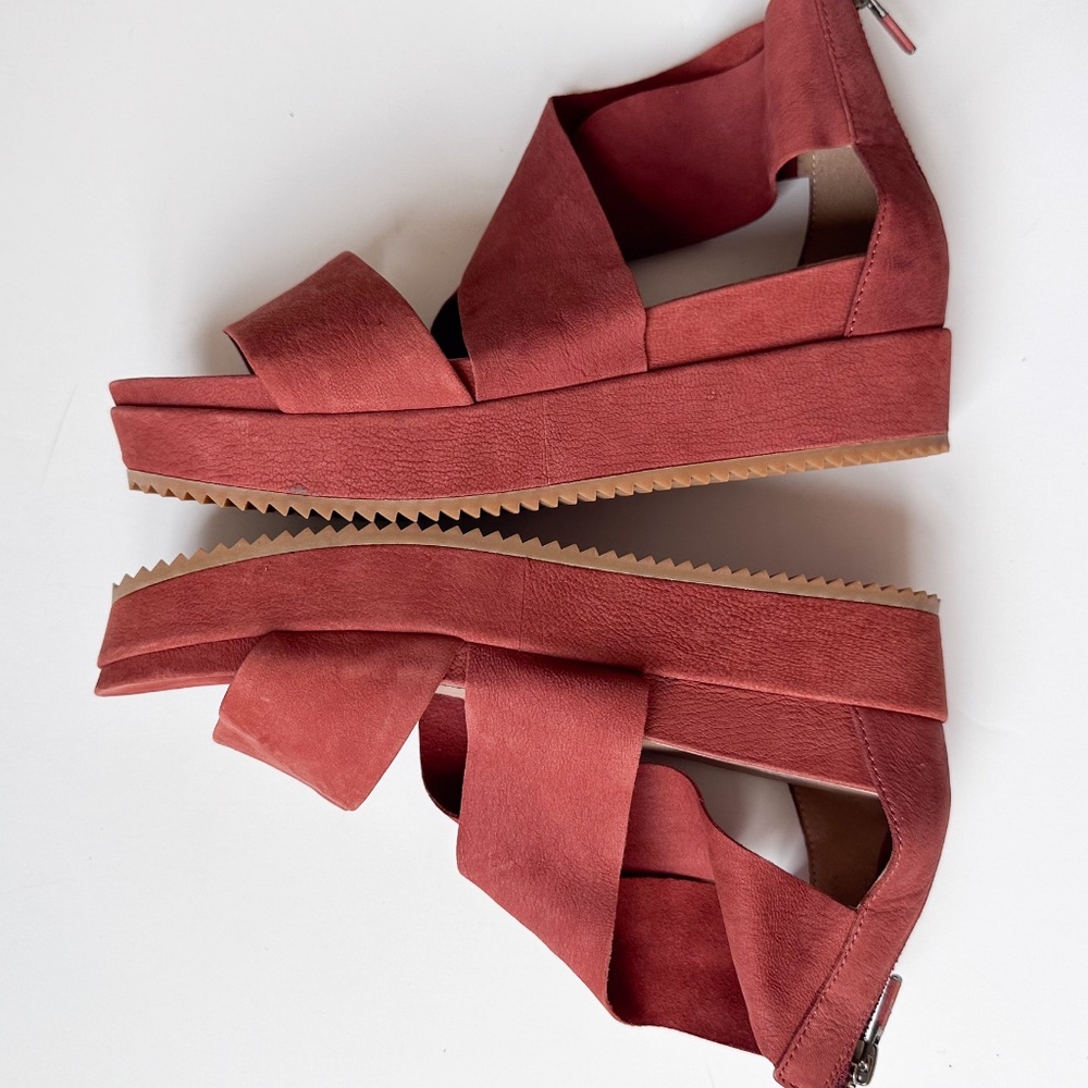 Eileen Fisher super soft rusty red nubuck Platform Wedge Sandal Women's